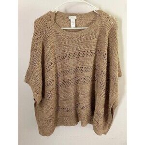 J Jill Sweater One Size Small to Large Brown Open Stitch Knit Pullover Poncho